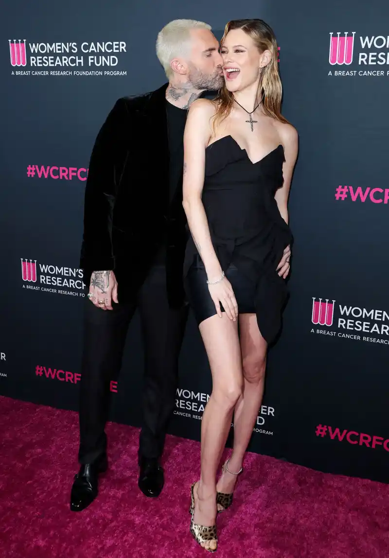 Adam Levine and Behati Prinsloo Share Red Carpet Kiss