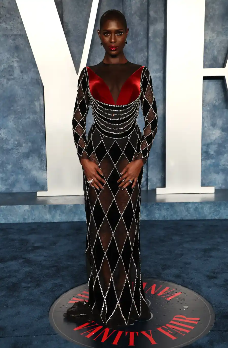 Jodie Turner-Smith Puckers Up With Glittery Red Lips at Vanity Fair Oscar Party