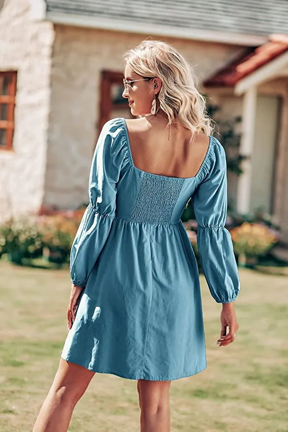 PRETTYGARDEN Long Puff Sleeve Babydoll Dress