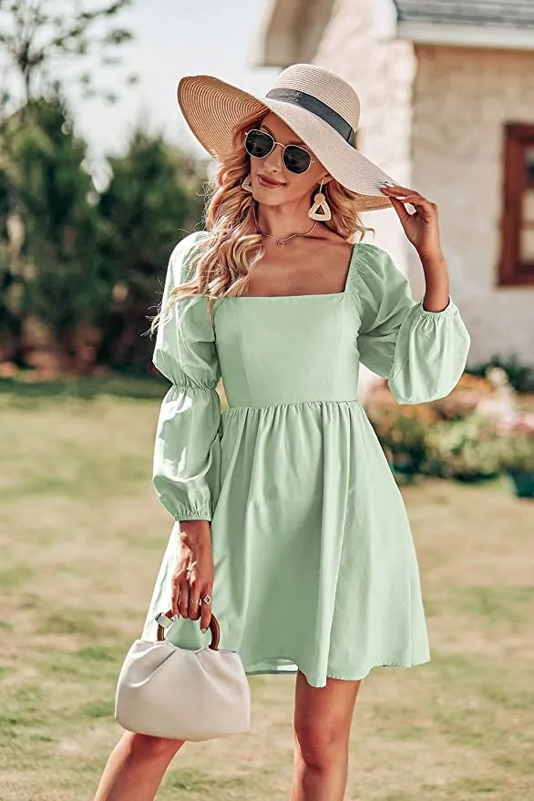 PRETTYGARDEN Long Puff Sleeve Babydoll Dress