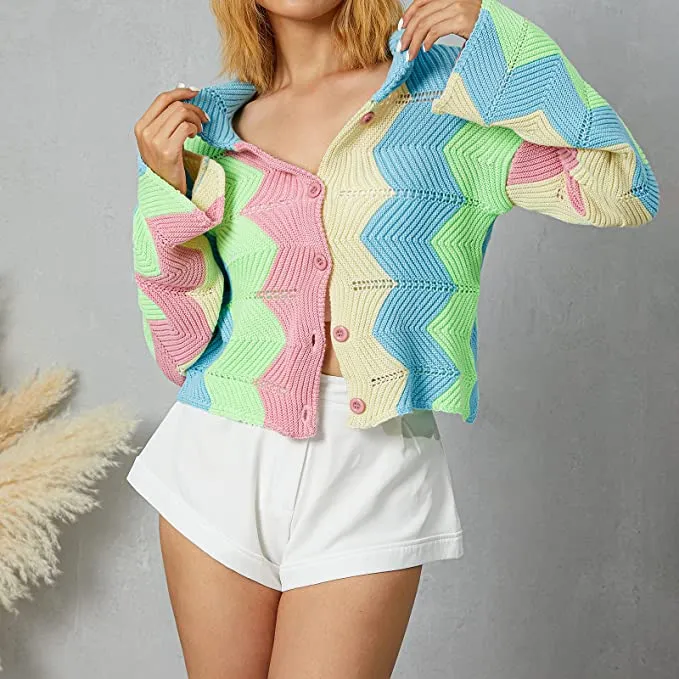 RUEWEY Women's Cropped Cardigan Sweater