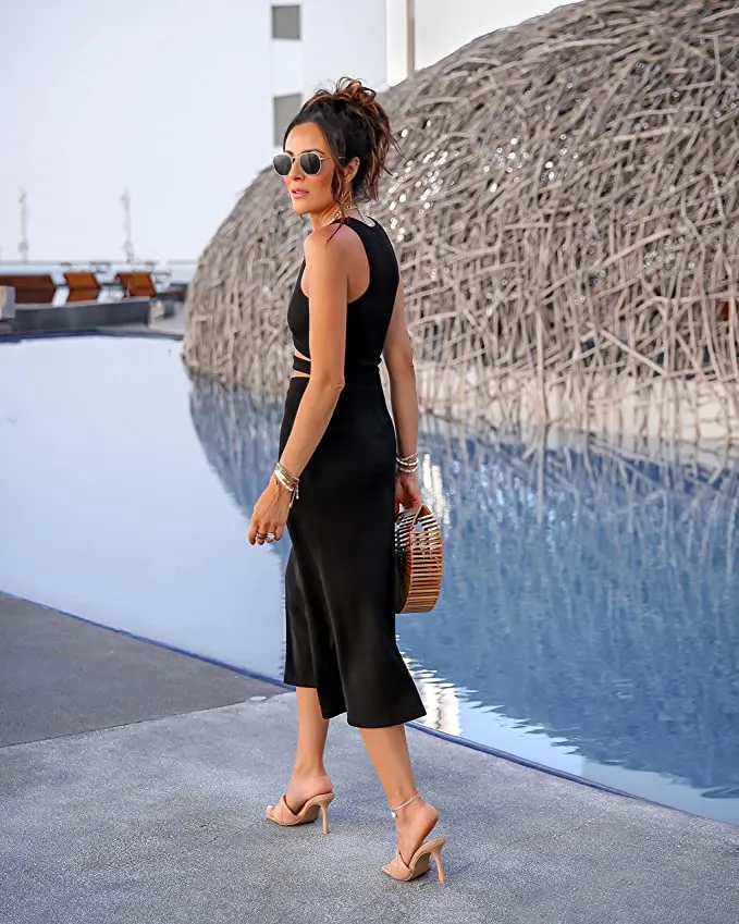 The Drop Women's Black Cut-out Midi Dress