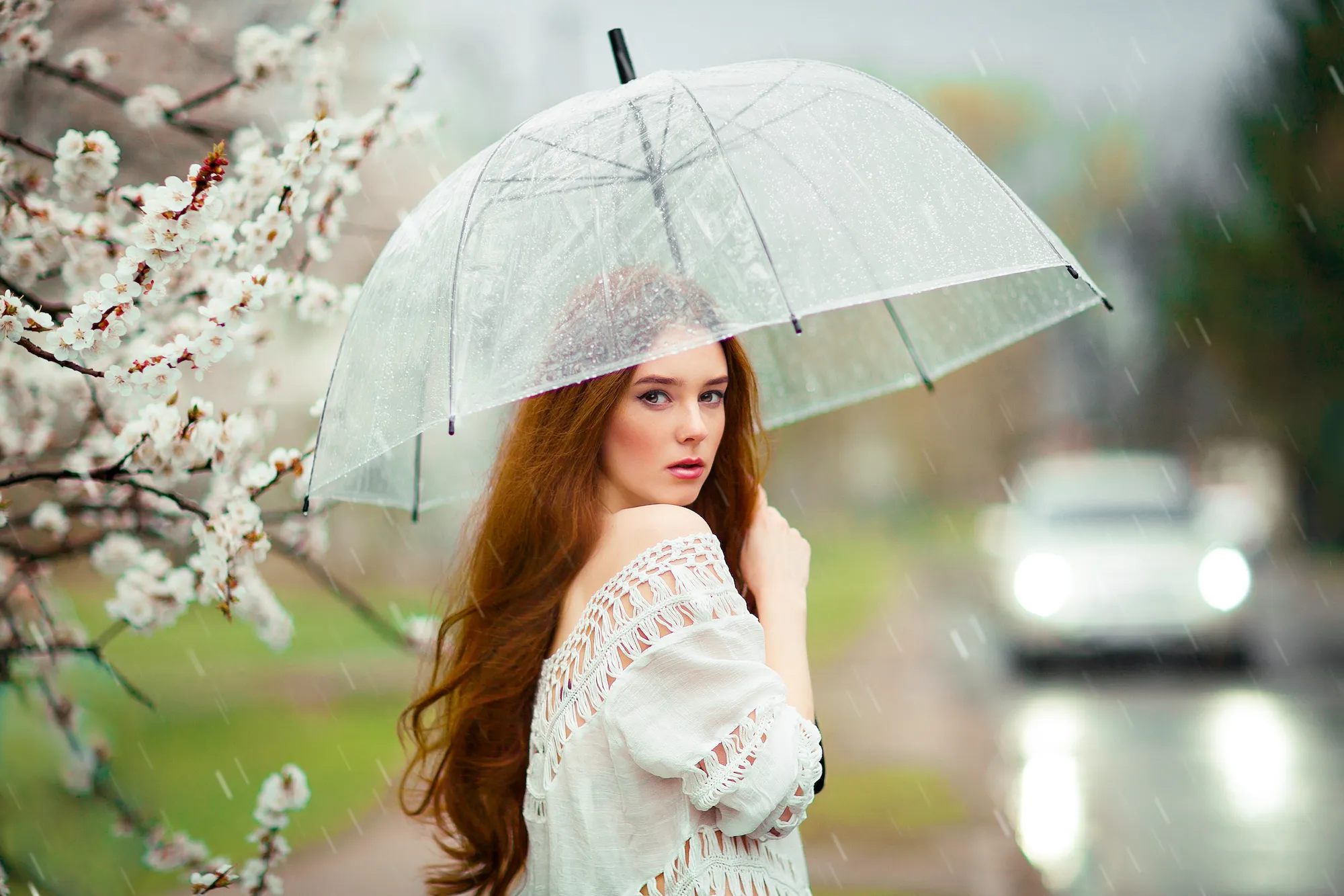 Woman-In-Spring-Rain-Stock-Photo