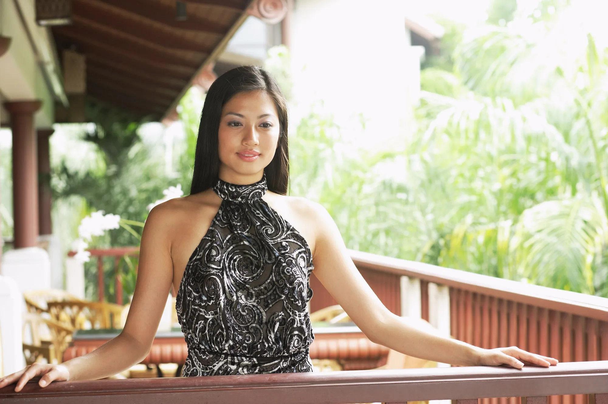 Woman-Wearing-Halter-Neck-Dress-Stock-Photo