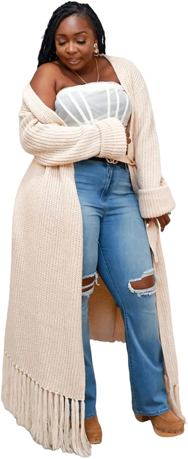 Women's Long Sleeve Open Front Maxi Cardigan