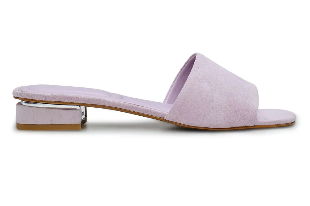 lavender suede slides
