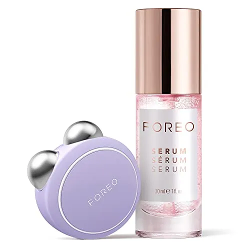 FOREO Firm & Fabulous BEAR mini Lavender + Serum Serum Serum 30ml Anti aging Starter Kit| Microcurrent Facial Device | Instant Face Lift | Double Chin Eliminator | Facial Skin Care Products | Gift Set