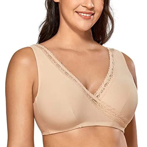 DELIMIRA Women's Plus Size Sleep Nursing Bra Support Wireless Bralette Breastfeeding Beige 38DD/E