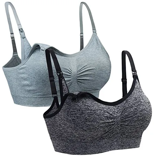Suekaphin 2PACK Nursing Bra Wireless Women's Sleeping Maternity Breastfeeding Bra,Medium,Grayhemp+LightGrayhemp