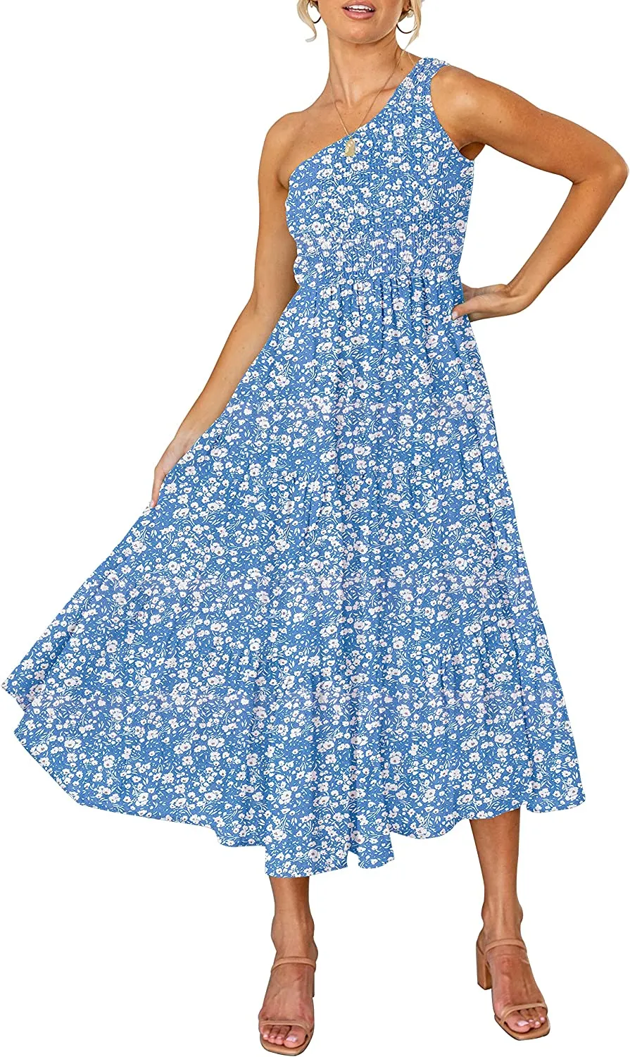 blue one-shoulder dress