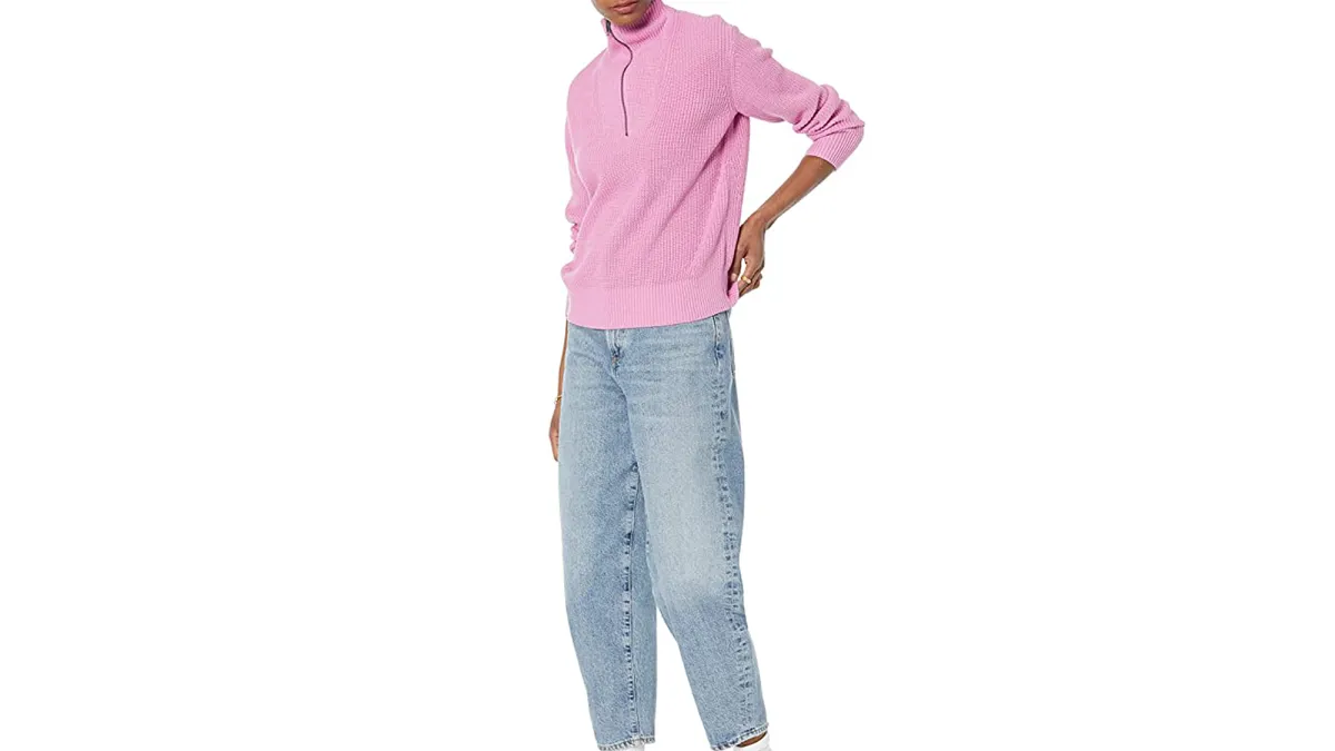 Amazon Aware Women's Relaxed-Fit Ribbed Half Zip Sweater