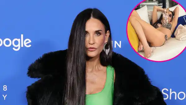 Demi Moore 60 Stuns While Lounging in Bikini In Sweet Photos With Dog Pilaf at the Beach 025