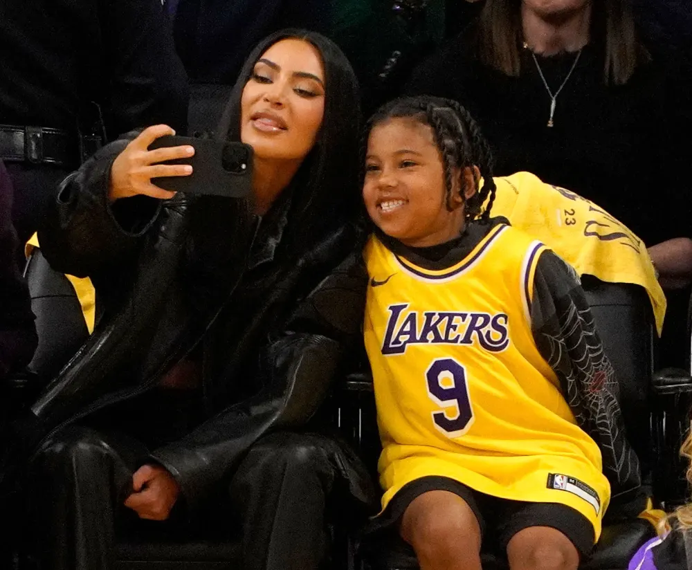 Kim Kardashian Son Saint Wears Tristan Thompson Jersey at Lakers Game