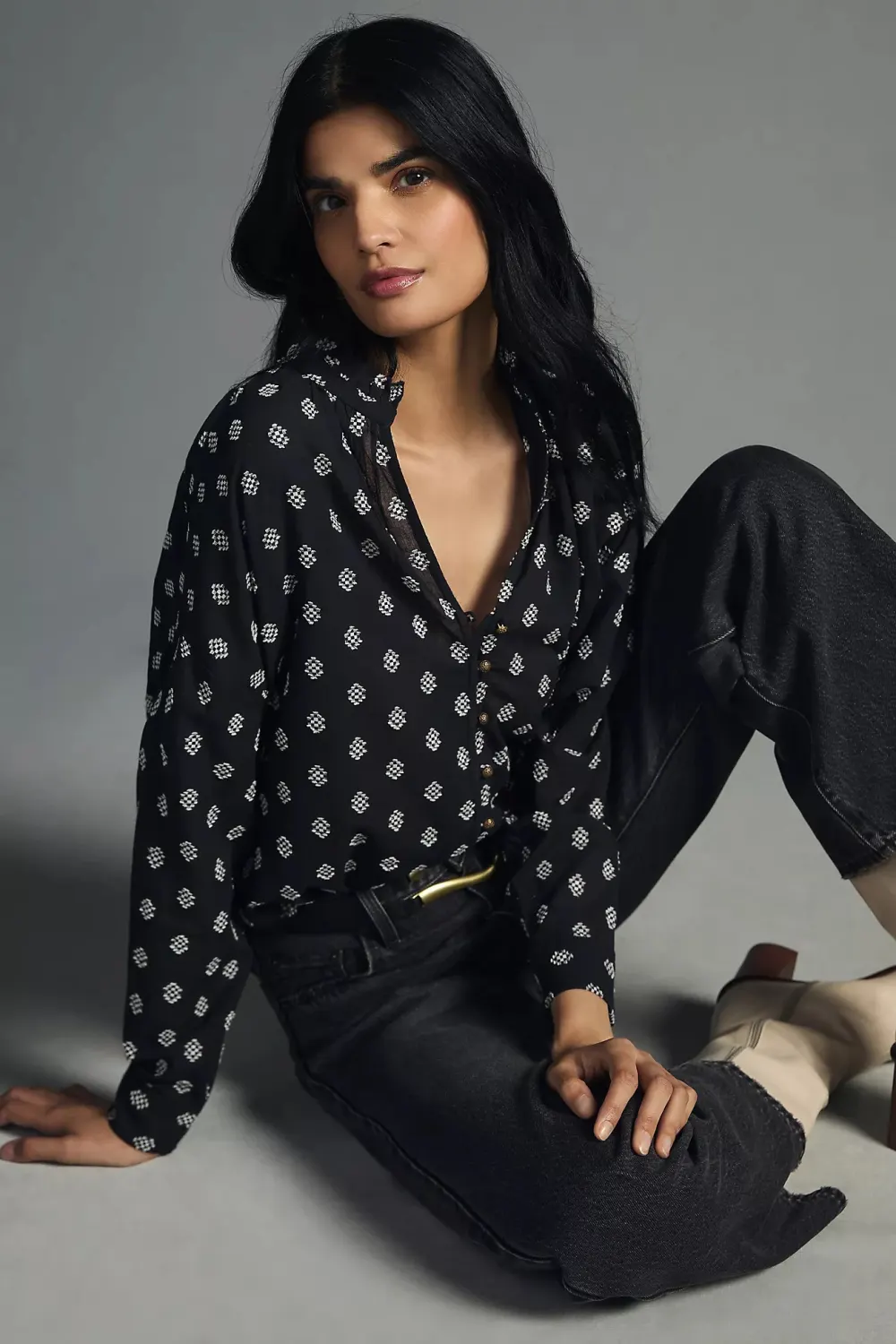 The Tavi Embroidered Buttondown Blouse