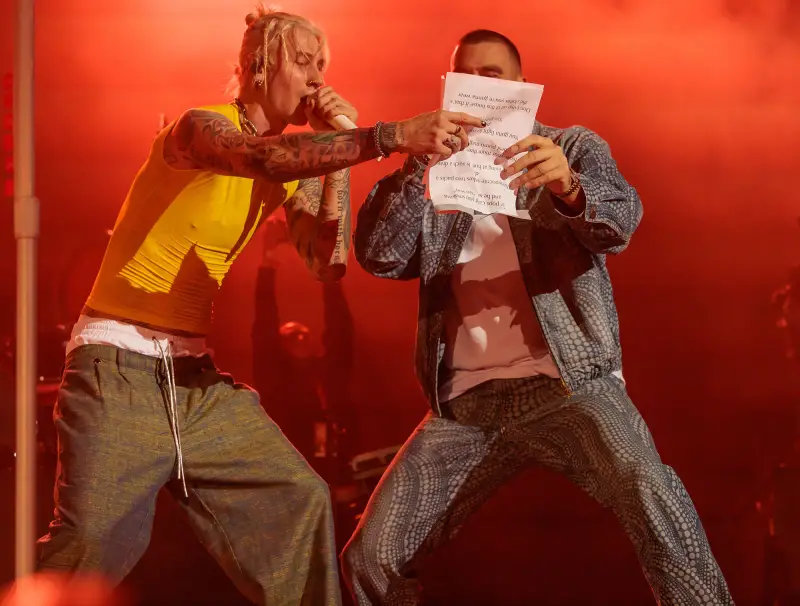 Travis Kelce Joins Machine Gun Kelly on Stage During 'Kelce Jam': See Photos From Their Duet