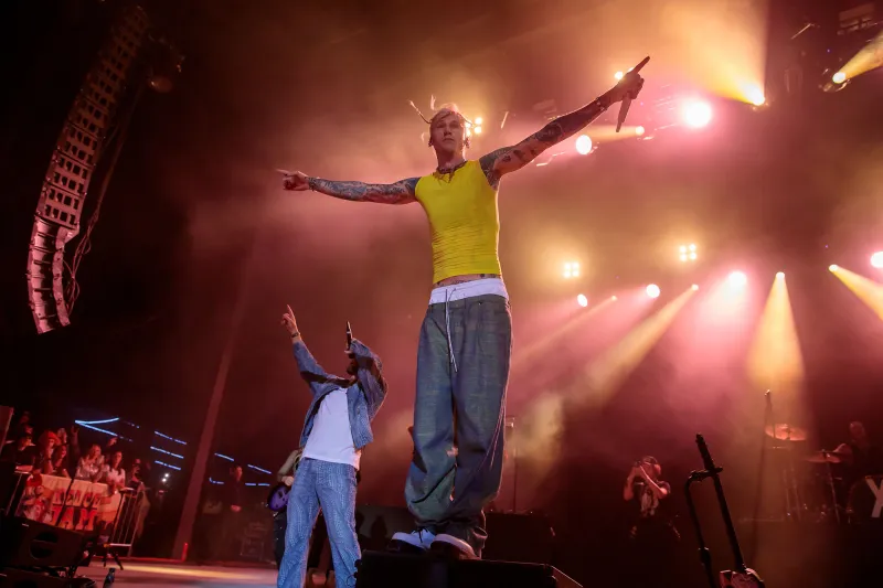 Travis Kelce Joins Machine Gun Kelly on Stage During 'Kelce Jam': See Photos From Their Duet