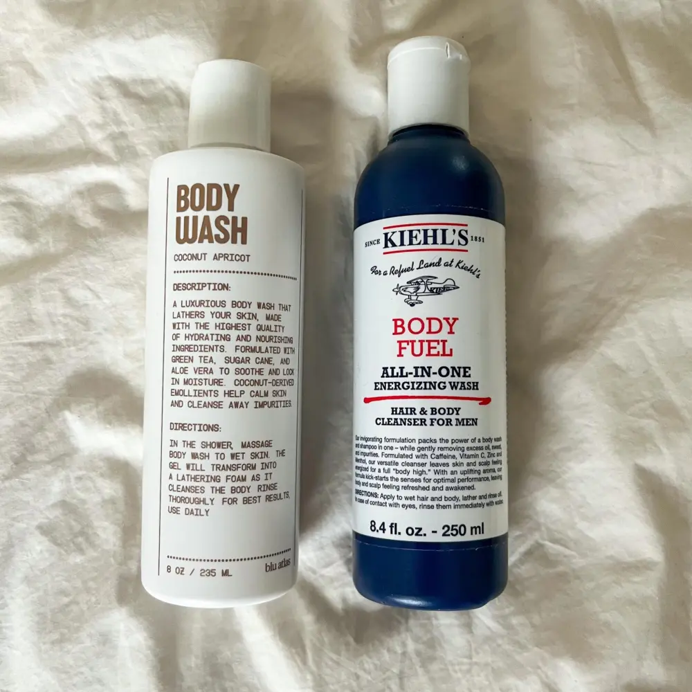 Blu Atlas Body Wash (left), Kiehl&rsquo;s Body Fuel (right)