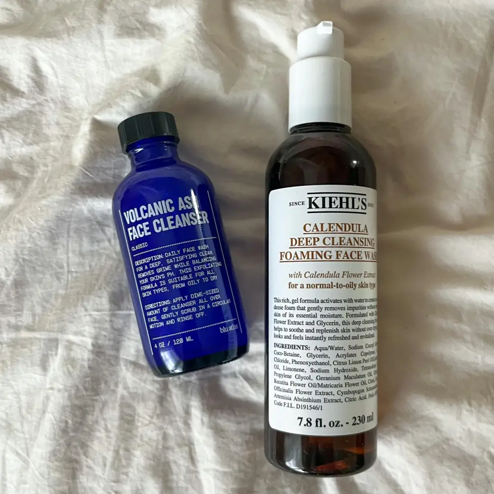 Blu Atlas Volcanic Ash Face Cleanser (left), Kiehl&rsquo;s Calendula Deep Cleansing Foaming Face Wash (right)