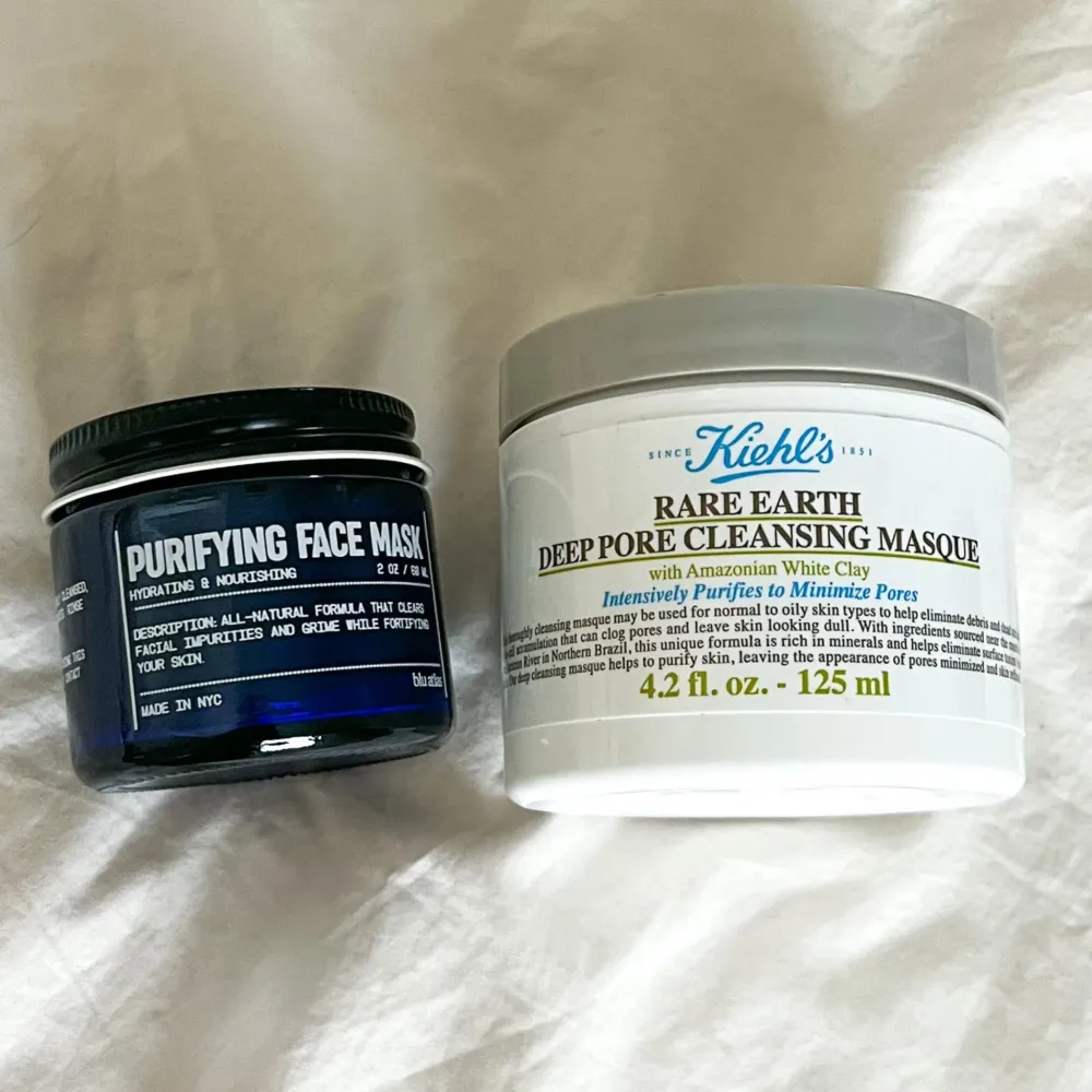 Blu Atlas Purifying Face Mask (left), Kiehl&rsquo;s Rare Earth Deep Pore Cleansing Masque (right)