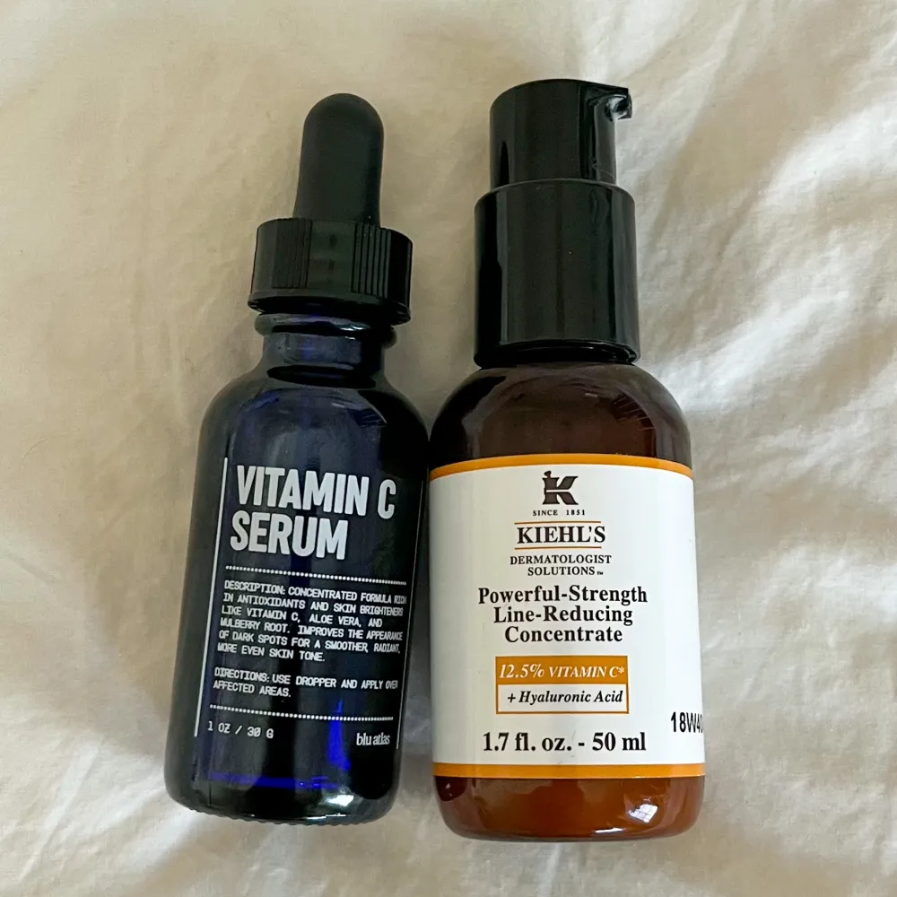 Blu Atlas Vitamin C Serum (left), Kiehl&rsquo;s Powerful-Strength Line-Reducing Concentrate (right)