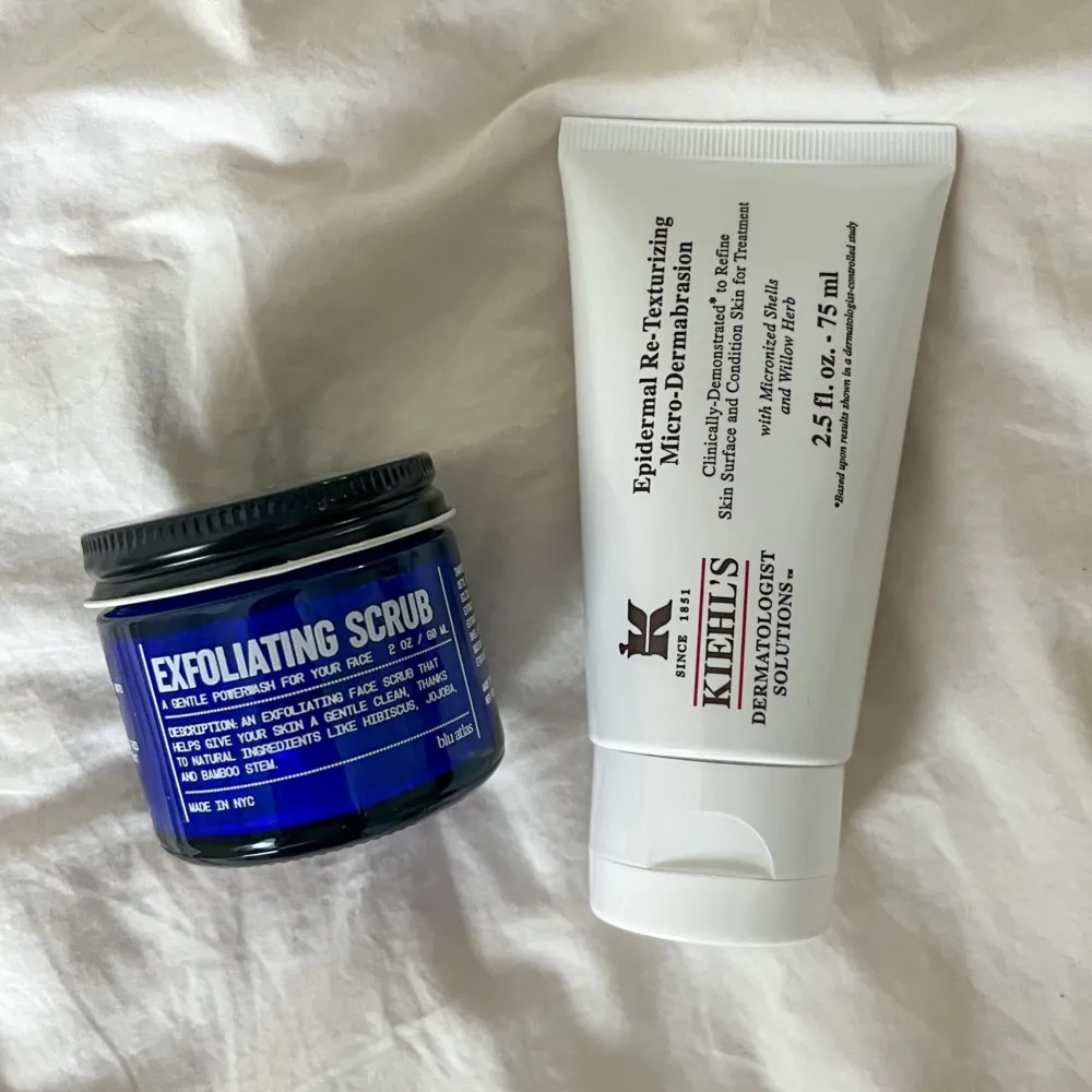Blu Atlas Exfoliating Scrub (left), Kiehl&rsquo;s Epidermal Re-Texturizing Micro-Dermabrasion