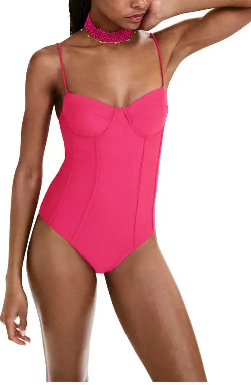 MANGO Seamed Cup Underwire One-Piece Swimsuit in Bright Pink at Nordstrom, Size Small
