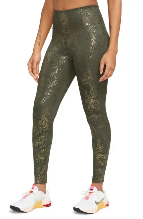 Nike One Mid-Rise Print Leggings in Medium Olive/Black at Nordstrom, Size Small