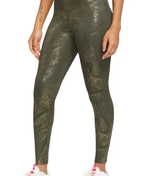 Nike One Mid-Rise Print Leggings in Medium Olive/Black at Nordstrom, Size Small