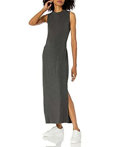 Amazon Essentials Women's Jersey Sleeveless Mock Neck Maxi Dress (Previously Daily Ritual), Charcoal Heather, Medium