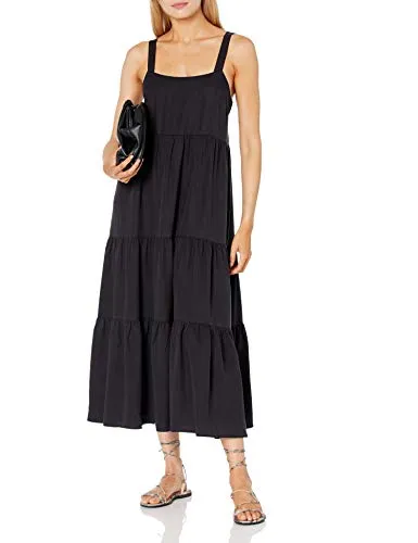 The Drop Women's Britt Tiered Maxi Tent Dress, Off-Black, M