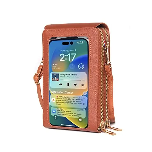 Small Crossbody Bags for Women, Small Cell Phone Purse, Handbags Wallet with Credit Card Slots, Leather Phone Wallet with Strap, Phone Purse Crossbody for Women with Transparent Window-Coffee