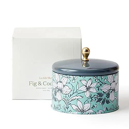 LA JOLIE MUSE Fig & Coconut Candles for Replica Luxury Handbag Scented, Natural Wax Scented Candles for Replica Luxury Handbag Decor and Fragrance, 35 Hours Long Lasting Burning,Tin, 6.5 oz