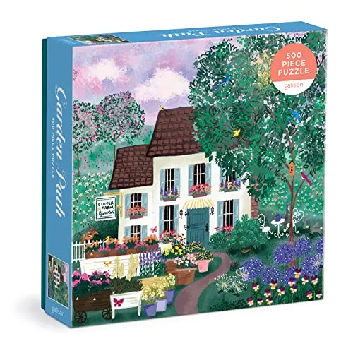 Galison Garden Path – 500 Piece Puzzle Fun and Challenging Activity with Bright and Bold Artwork of Country Cottage and Plant Path for Adults and Families