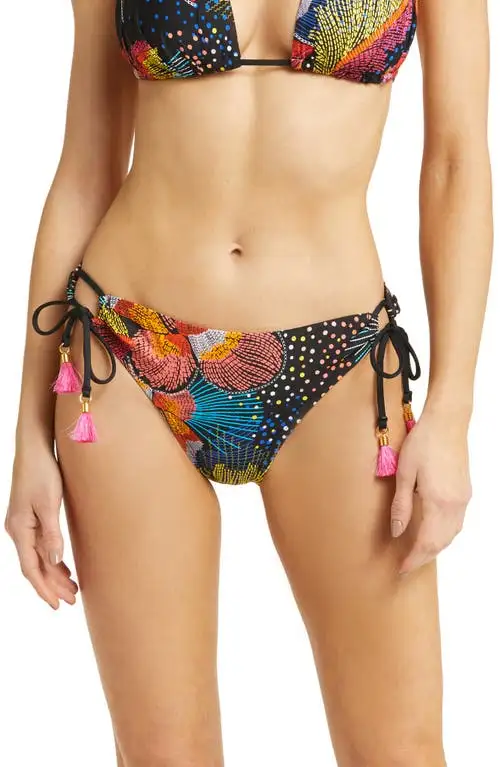 La Blanca Sunlit Soiree Adjustable Loop Hipster Bikini Bottoms in Black Multi at Nordstrom, Size 4