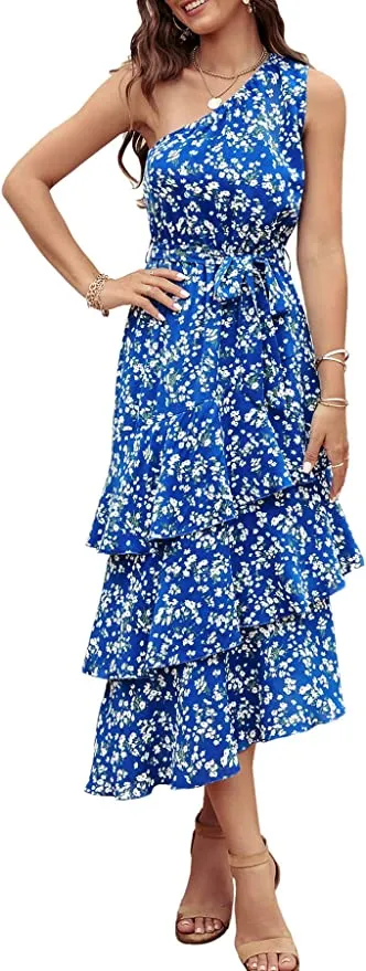 one-shoulder tiered dress