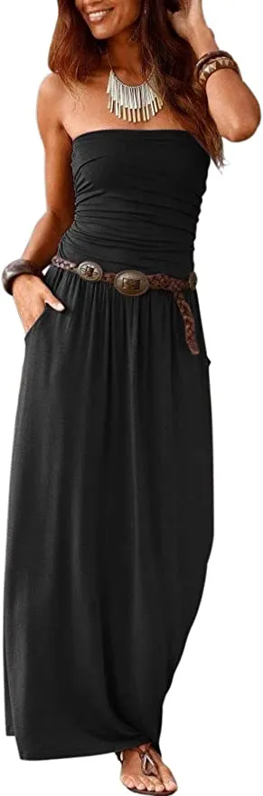 Alaster Queen Women&rsquo;s Strapless Bandeau Summer Long Floral Dress Off Shoulder Beach Maxi Dress