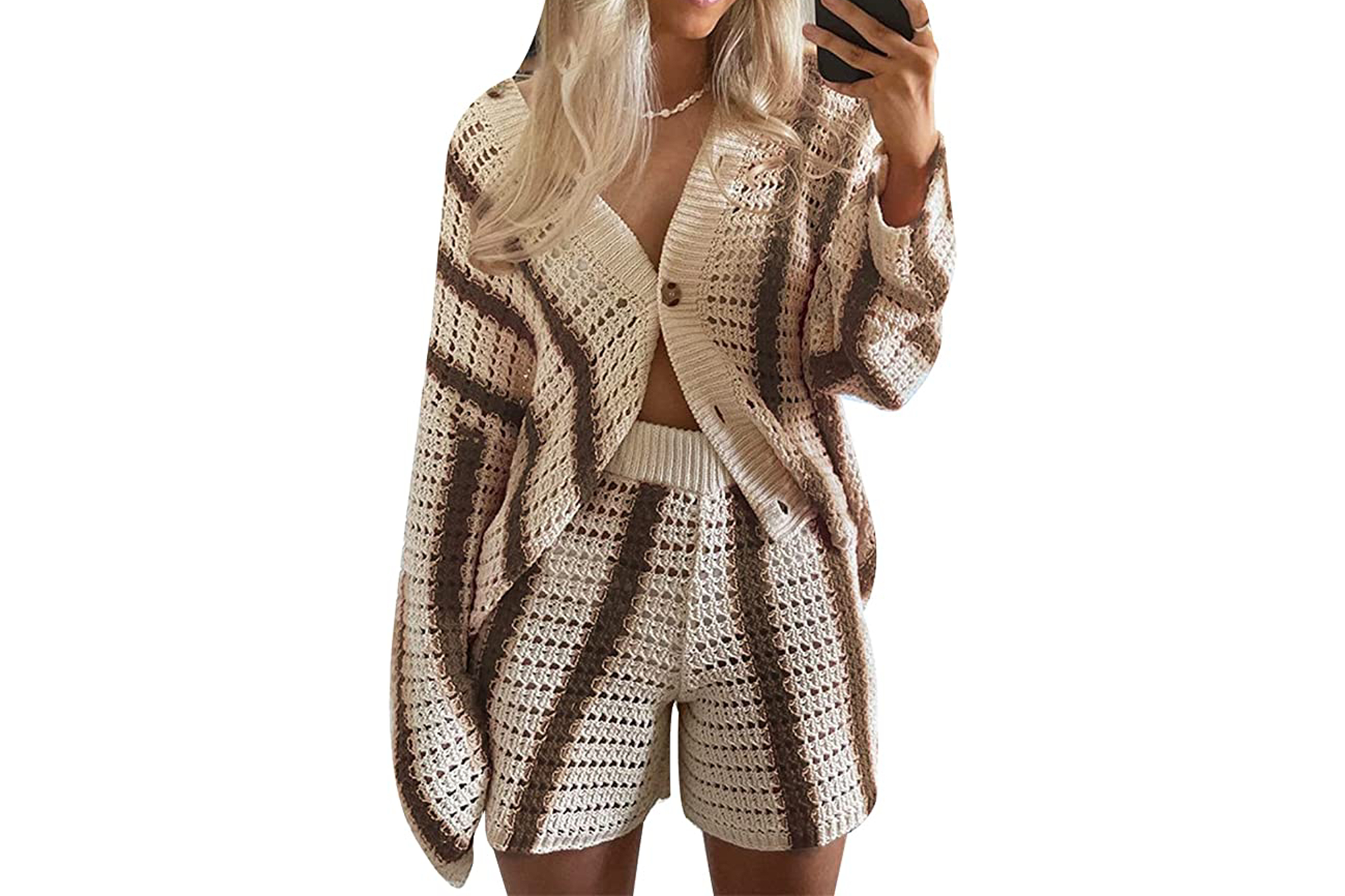 Gihuo Striped Sweater and Shorts Crochet Set