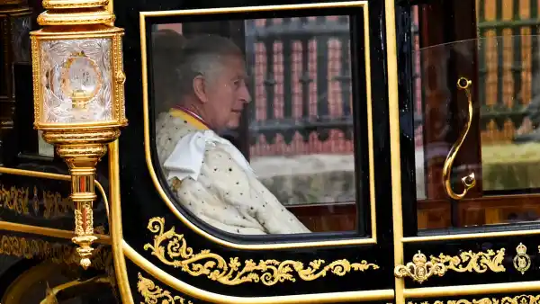 King Charles III Arrives at Westminster Abbey for Coronation Carriage
