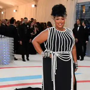 Lizzo Brings the Drama With a Fabulous Pearl-Covered Gown at the 2023 Met Gala- Photos 694