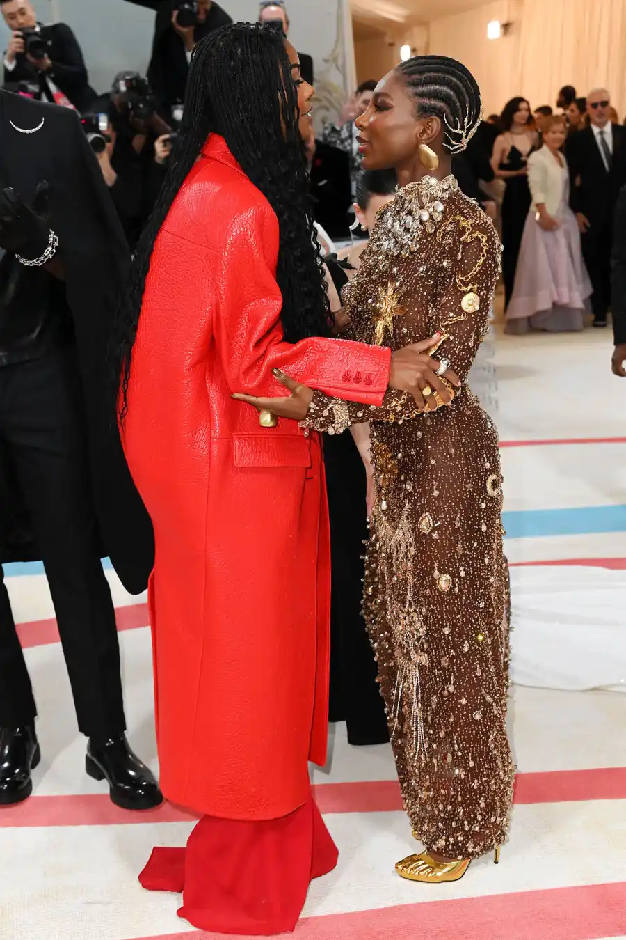 Met Gala Besties Michaela Coel Gabrielle Union Captivates in Crimson at 2023 Met Gala Poses With Husband Dwyane Wade