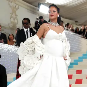 Pregnant Rihanna Blossoms in Rose-Covered Gown as She and ASAP Rocky Close Out 2023 Met Gala Red Carpet 649