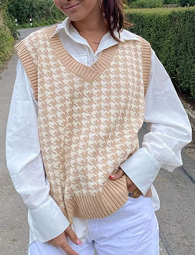 SAFRISIOR Oversized Houndstooth Knit Vest