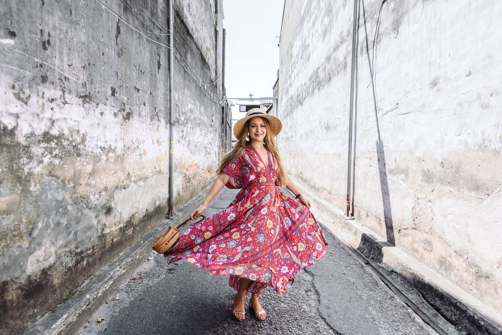 Woman-Wearing-Boho-Summer-Maxi-Dress-Stock-Photo