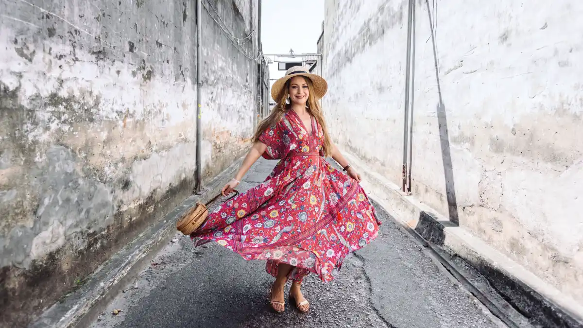 Woman-Wearing-Boho-Summer-Maxi-Dress-Stock-Photo