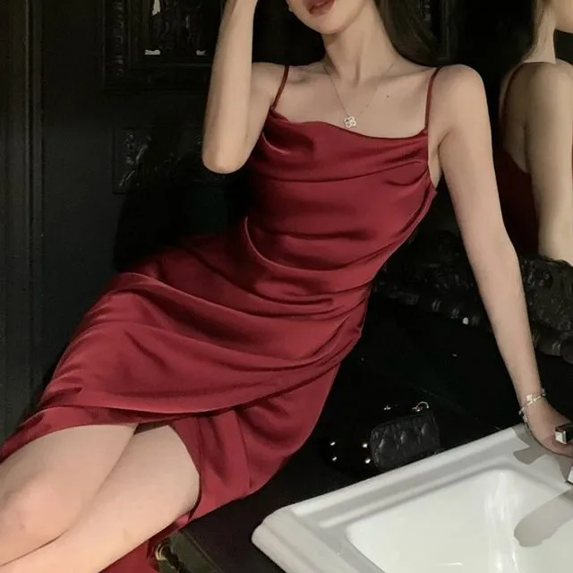 red slip dress