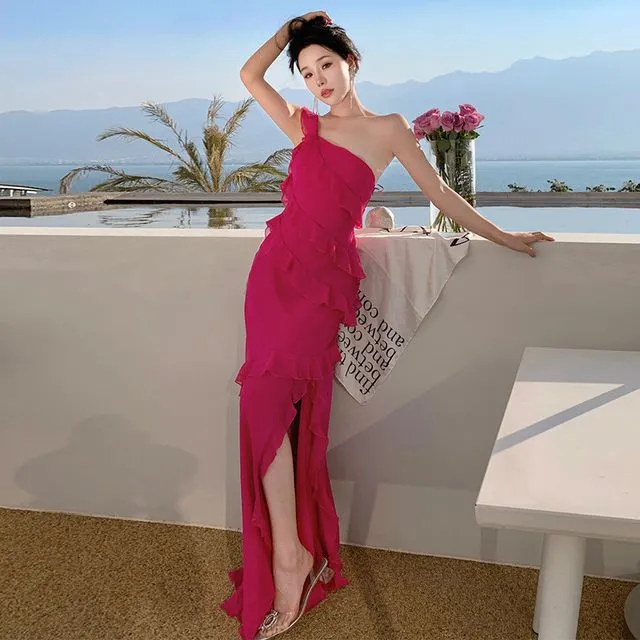 one-shoulder maxi dress