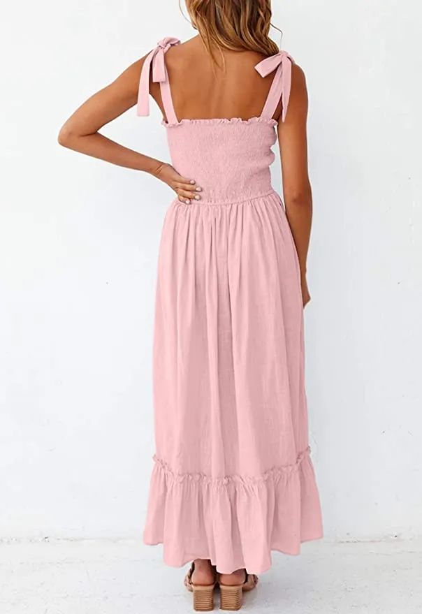 ZESICA Spaghetti Strap Square Neck Maxi Dress
