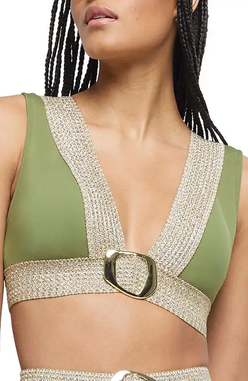 River Island Plunge Buckle Bikini Top in Khaki at Nordstrom, Size 8