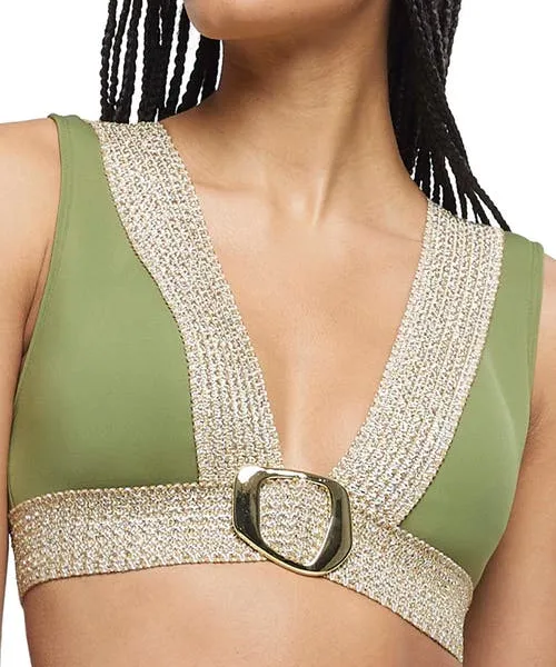 River Island Plunge Buckle Bikini Top in Khaki at Nordstrom, Size 8