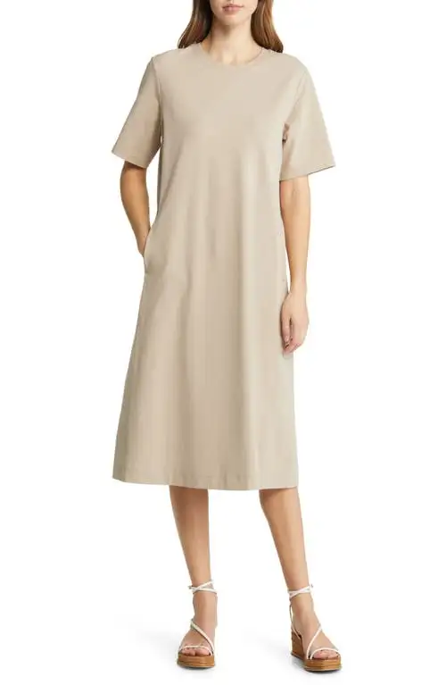 Nordstrom Stretch Cotton Midi T-Shirt Dress in Tan Cobblestone at Nordstrom, Size Medium